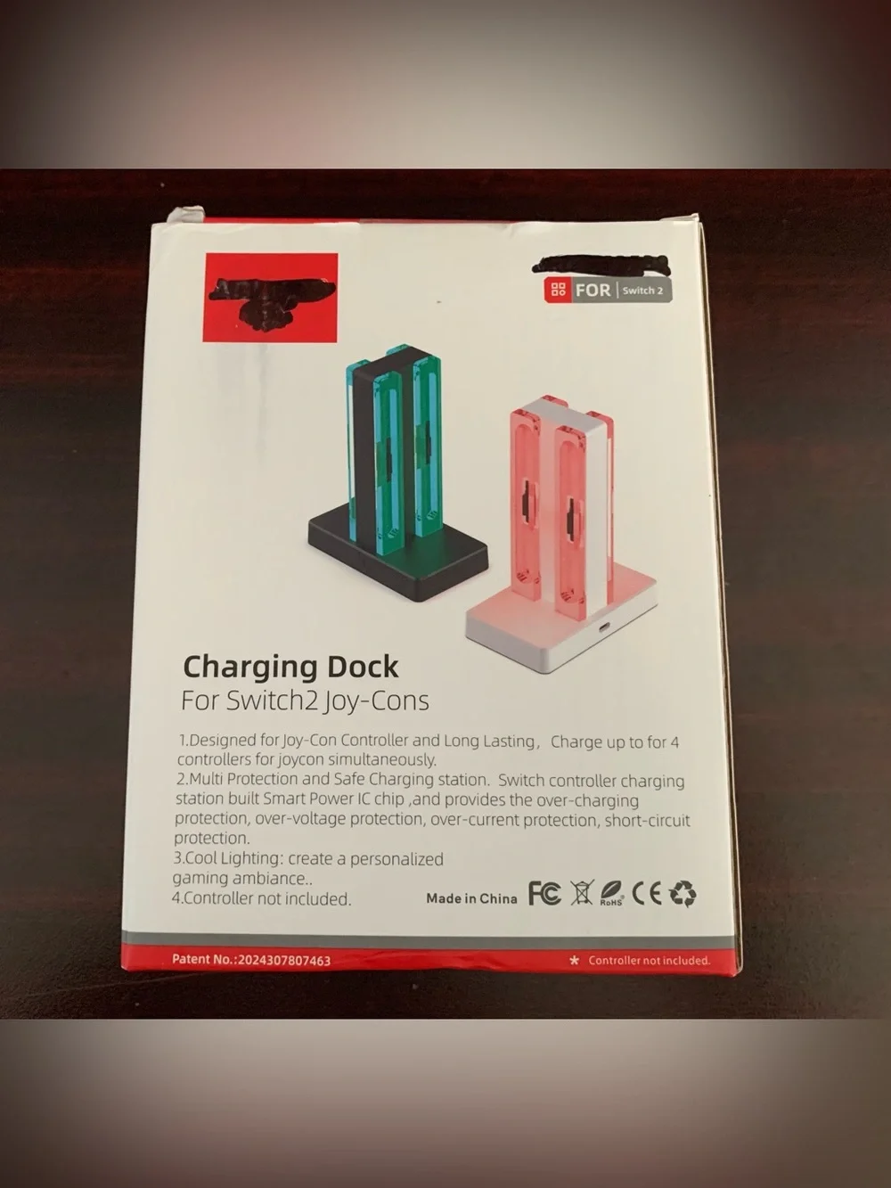 Charging Dock for Switch Joy-Con Controllers — Black with Red and Blue Accents